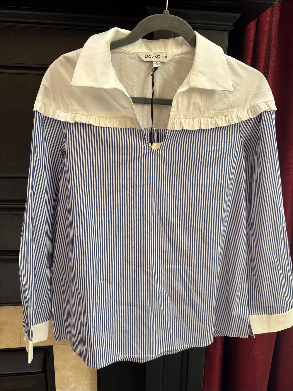 Davi & Dani Blue and White Striped Collared Popover